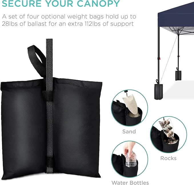 Best Choice Products 8x8ft 1-Person Setup Pop Up Canopy Tent Instant Portable Shelter w/ 1-Button Push, Case, 4 Weight Bags - Navy Blue