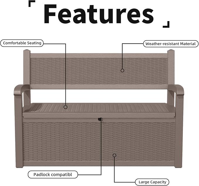 EasyUp 80 Gallon Outdoor Storage Bench, Waterproof and Lockable Deck Box Outdoor Storage Furniture for Patio,Garden,and Porch – Perfect for Storing Garden Tools and Cushions(Gray)