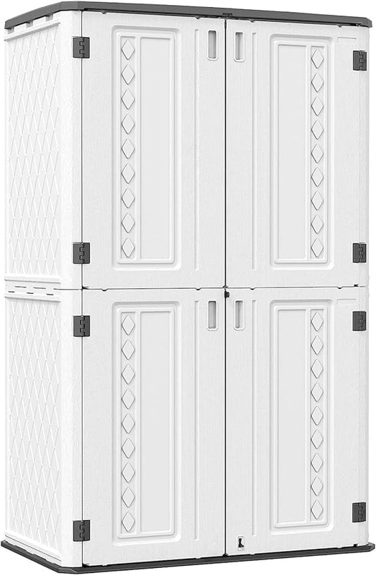 Outdoor Storage Shed,KINYING Outdoor Storage Cabinet Waterproof with Double Doors,52 Cu.ft Resin Vertical Tool Shed for Garden,Patio,Backyard,4×2.5×6.6 FT