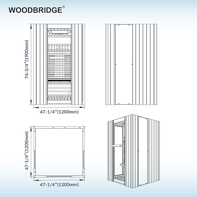 Woodbridge 2-Person Indoor FAR Infrared Black Sauna with WiFi-Enabled Smart Control, Crafted from Japanese Cedar – Features Red Light Therapy, Bluetooth Speaker, Chromotherapy Lighting