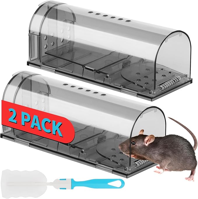 LULUCATCH Humane Mouse Traps 2 Pack, Live Mouse Traps, Catch Release Mouse Traps Indoor for Home, No Kill Mole Squirrel Rat Traps for House & Outdoors, Pet Safe, Grey
