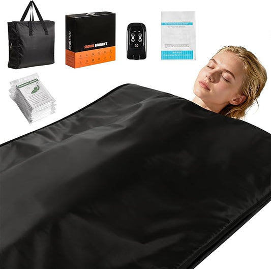 Sauna Blanket Portable, Sauna Bag for Home Use Weight Loss and Detox, 86–158℉, 20–60 Min Timer, Waterproof & Foldable – Includes Remote Control & Carrying Bag (Black)