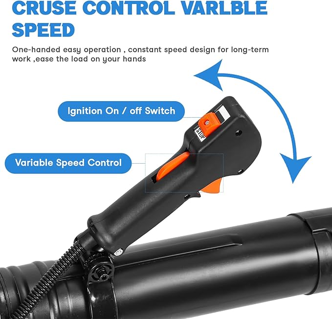 Reheyre 75.6CC Backpack Leaf Blower, 750CFM 205MPH 4-Stroke Engine Gas Leaf Blower Back Pack Leaf Blowers Gas Leaf & Snow Blower for Lawn, Garden & Commercial Use Blue BBX9900