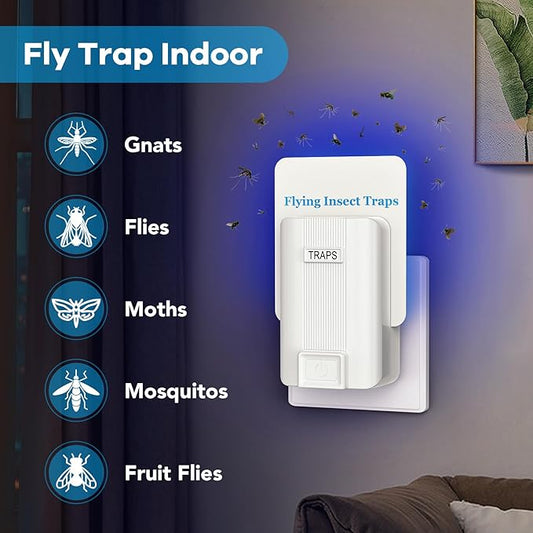 Fly Trap lndoor, 2 Pack Plug-in Insect Trap with 6 Refills, Fruit Fly Trap for Indoors, Gnat Killer for Flies, Mosquitoes, Moths & Other Flying Bugs (2 Device+6 Refill)