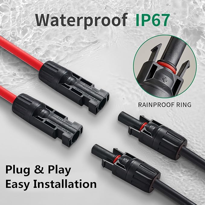 SOYAN 10 Feet 10AWG Solar Extension Cables Fitted with Connectors (Red & Black)
