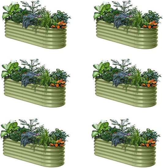 6-Pack Galvanized Raised Garden Bed 6x2x1.5 ft, 17" Tall Metal Planter Boxes Outdoor for Strawberry Above Ground Raised Bed Kit for Gardening, Durable Zn-Al-Mg Coated Flower Box - Moss Green