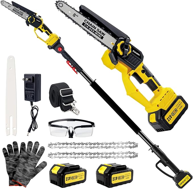 Brushless 2-IN-1 Cordless Pole Saw & Mini Chainsaw, 2× 21V 4.0Ah Battery Powered 8 Inch Chain,Max 16 Ft & Multi-Angle Electric Pole Saw for Tree Trimming, Christmas Gifts For Father,Husband,Men