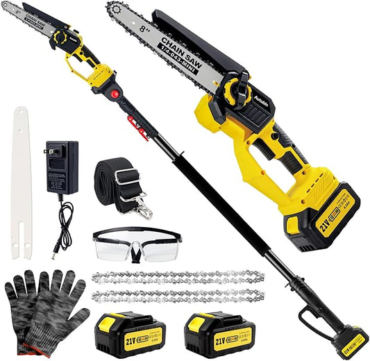 Brushless 2-IN-1 Cordless Pole Saw & Mini Chainsaw, 2× 21V 4.0Ah Battery Powered 8 Inch Chain,Max 16 Ft & Multi-Angle Electric Pole Saw for Tree Trimming, Christmas Gifts For Father,Husband,Men