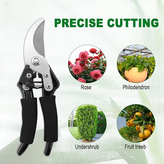 Bypass Pruning Shears Garden Clippers, Gardening Scissors with Sharp, Rust Resistant Steel Blade