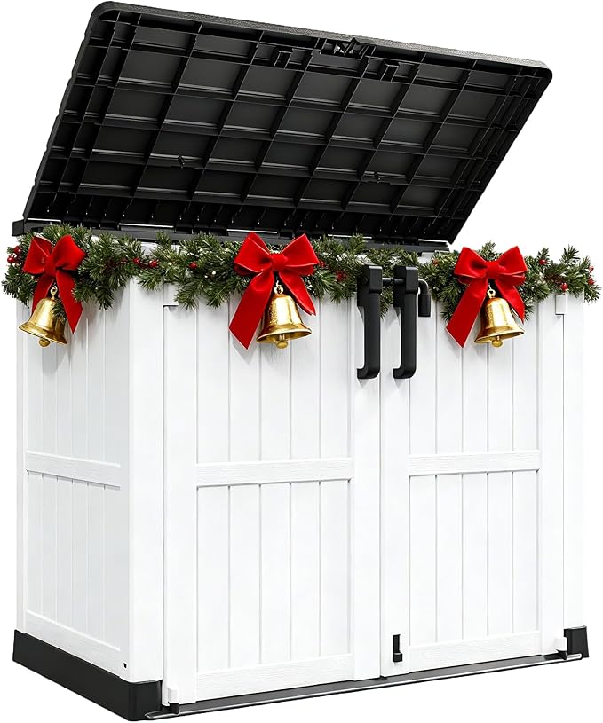 Horizontal Resin Storage Shed 36 Cu Ft with Lockable Doors, Portable Outdoor Storage Cabinet -Easy to Assemble,Sheds & Outdoor Storage, Waterproof Outdoor Storage Box for Backyards