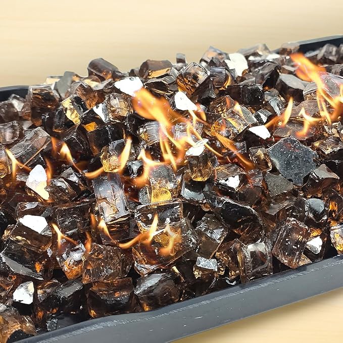 Fire Glass for Propane Fire Pit, 1/2 Inch High Reflective Fireplace Glass Rocks for Fire Pit Table, Fire Pit Glass Rocks for Outdoor Fire Table and Landscaping, 5 lbs, Copper Reflective