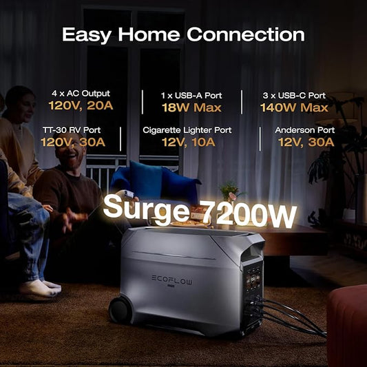 EF ECOFLOW DELTA 3 Ultra Plus Portable Power Station with AC Cable and 400W Solar Panel, 3072Wh LiFePO4 Battery, 3600W (7200W Surge) Output, Expandable to 11kWh, Reliable Home Battery Backup