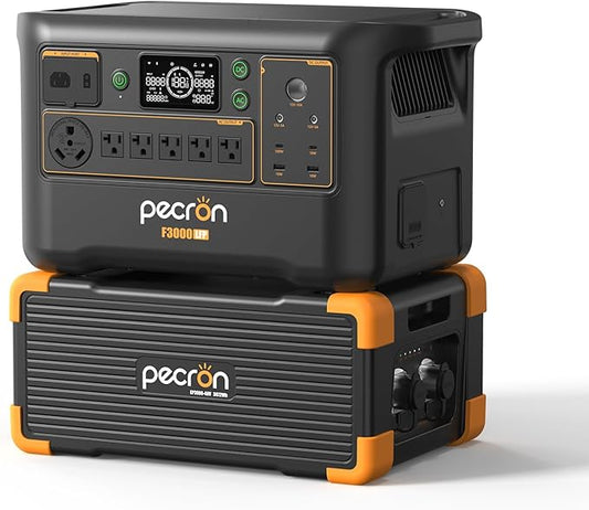Pecron Portable Power Station F3000LFP with 3072Wh EP3000-48V Extra Battery, 3072Wh Solar Camping Generator, 3600W Solar Generator for RV, Home Use, CPAP (Total 6144Wh Generator Kit)