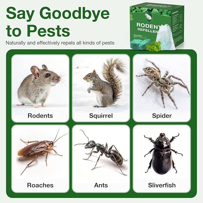 Mouse Rodent Repellent, 25 Pack Peppermint Oil Mouse Traps for Rat Mice, Ant, Roach, Spider, Squirrel, Nature Mouse Deterrent for Indoor Outdoor Use, for Garden & Home, Family & Pet Safe