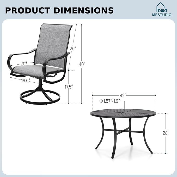 MFSTUDIO Outdoor Dining Set for 4，Round Patio Table and Chairs Set with Umbrella Hole, 5 Piece Patio Dining Set for Deck, Backyard, Poolside & Garden