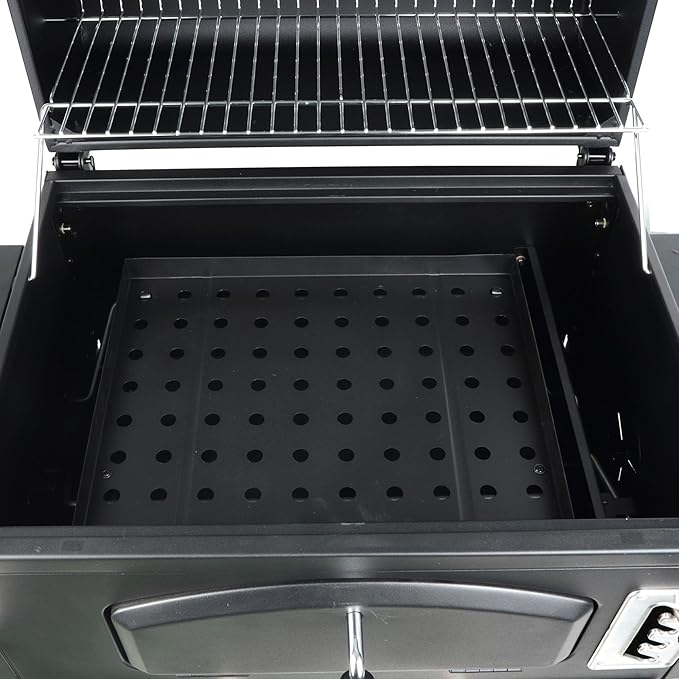 Grill Boss 24 Inch Charcoal BBQ Grill with Side Shelves, Built-In Thermometer, Black
