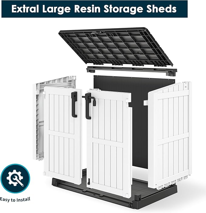 Horizontal Storage Shed, Outdoor Resin Storage Shed 36 Cu. Ft. Garden Extra Large Capacity Weather Resistant Storage Box, Lockable Waterproof Shed for Garden Tools