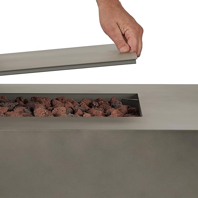 Real Flame Aegean 70in Rectangle Propane or Natural Gas Fire Pit Table, 65,000 BTU, Powder-Coated Steel, Push-Button Ignition, CSA Certified, Lava Rock, Storage Cover, Stainless Steel Burner with Lid