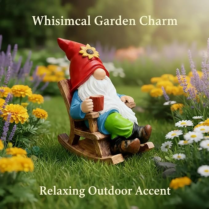 Somdzono Drinking Coffee Faceless Garden Gnome Statue Decoration - 7.2" Figurine Ornament for Indoor Outdoor Home Patio Yard Lawn - Lucky Gnome Unique Mom Birthday Gifts - Best Garden Gifts for Day