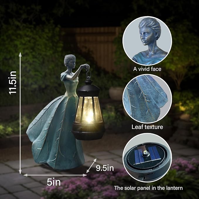 Sheaifun Fairy Garden Statue Solar Garden Decor Resin Fairy Statue with Lights Angel Fairy Decor Outdoor Fall Yard Statues Gardening Gifts for Women 9.5 * 5.5 * 11.5 Inch