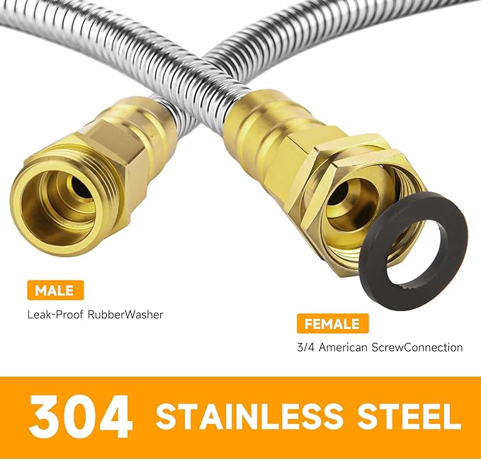 Garden Hose 15 FT, 304 Stainless Steel Metal Water Hose, Heavy Duty Flexible Leader Hose, Short Water Hose Kink Free Hose for Rv, Outdoor, Yard, No Bite, Leak proof and Durable