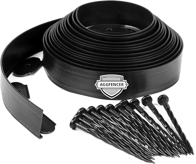 4 in x 164 Ft Garden Landscape Edging, No Dig Garden Edging Border Kit with 300 Pcs Spikes for Flower Bed Lawn Yard Grass Black