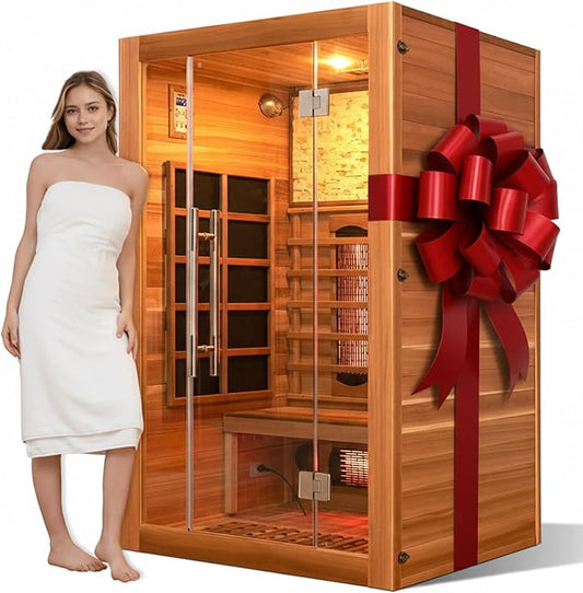 Full Spectrum Infrared Sauna, 2 Person Home Sauna 120V 1750W, Indoor Dry Sauna with Himalayan Salt Panel and LCD Touch Control Panel