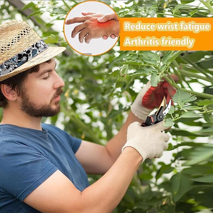 Titanium Coated Pruning Shears Reduce Wrist Fatigue - Cuts 3X Easier, Weak Hand Arthritis Snips, 1 Inch Shear Diameter, Rust Resistant, Strong, Comfortable & Ergonomic Handle