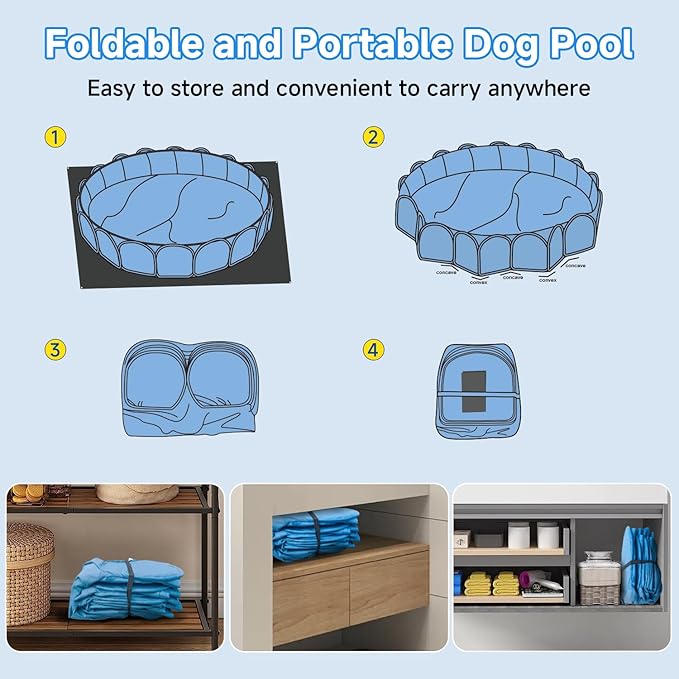 Alvantor Extra Large Foldable Dog Pool for Large Dogs, 87" x16'' Non-Slip Pet Pool 5 Layers Protection Heavy Duty Steel & Oxford Fabric Kids Pool Portable Outside Swimming Pool for Backyard - Blue