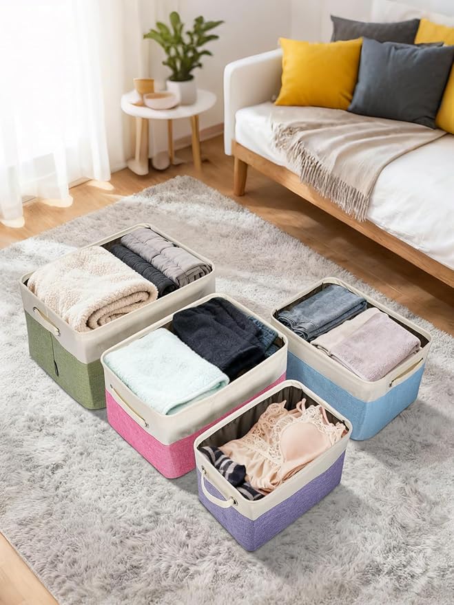 BALEINE 1 Pack Fabric Storage Bins for Shelves, Linen Storage Baskets for Organizing, Decorative Closet Bins for Clothes, Home (Black, 17''x13''x10.5'')