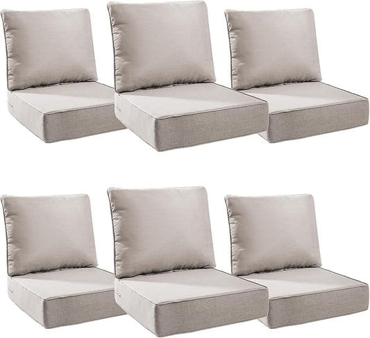 6" Thick Outdoor Cushions 24x24x6, 6-Set Deep Seat Patio Cushions with Removable Cover, Waterproof & Fade Resistant Replacement for Wicker Chair, Loveseat, Sofa - Beige