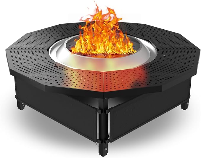 Fire Pit Surround Tabletop for Solo Stove Bonfire Ranger 2.0, with Coated Steel and UV-Resistant Outdoor Fabric, Adjustable Tabletop for Solo Stove Bonfire Accessories, Thick Metal