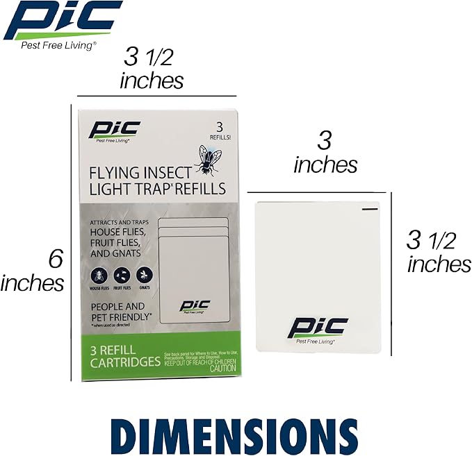 PIC Flying Insect Light Trap Refill, Attracts & Trap House Flies, Fruit Flies, and Gnats - (3 Refill Cartridges)