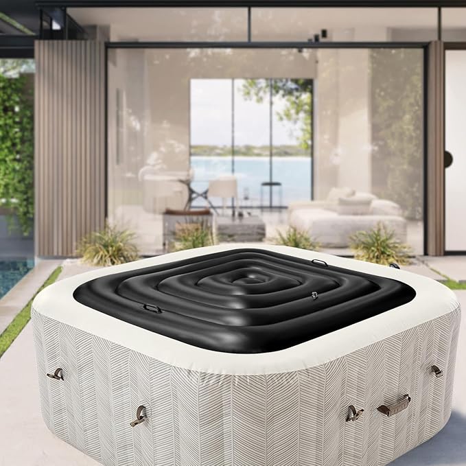 4.4Ft Inflatable Hot Tub Cover with Handle,Energy Saving Lid for Square Hot Tub,Outdoor Inflatable Hot Tub,Foldable Protective Rain Overflow Cover for Inflatable Outdoor Hot Tubs