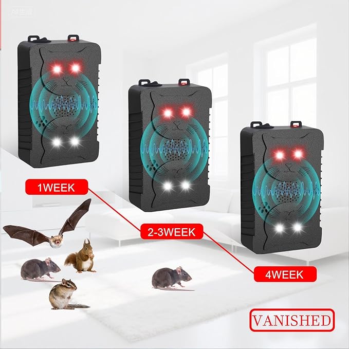 Rodent Repellent for Car Engines, 4Packs Power Supply Rat Deterrent for Car Engines, Ultrasonic Mouse Repeller with Strobe Light, Under Hood Rodent Repellent Keeps Rats Away from Vehicle Car