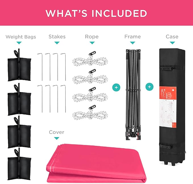Best Choice Products 8x8ft 1-Person Setup Pop Up Canopy Tent Instant Portable Shelter w/ 1-Button Push, Case, 4 Weight Bags - Hot Pink