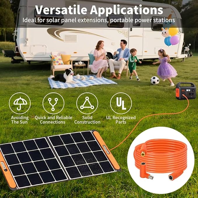 8mm DC Extension Cable 5FT – DC7909 Male to Female Solar Cable with DC8020 Adapter, 14AWG Tinned Copper Wire, Waterproof – Works with Most Portable Power Stations and Solar Generators