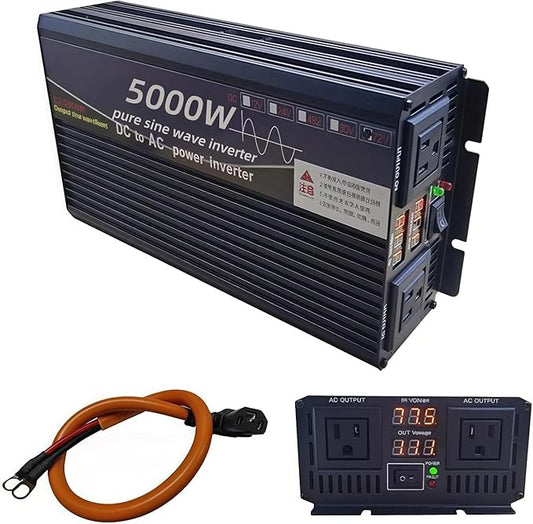 5000 Watt Power Inverter 72V DC to 220V AC Converter, RV Inverter, LED Display with 2 AC Outlets Dual Fans Radiating for RV, Camp and Home, Electric Tool Pure Sine Wave Inverter (220V, 5000W 72V)