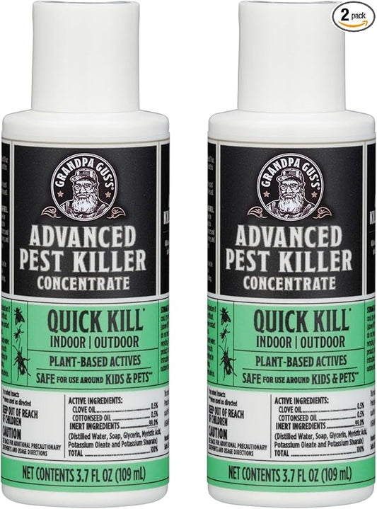 Grandpa Gus's Advanced Natural Pest Control with Clove & Cottonseed Oil - Indoor/Outdoor Insect Killer for Spiders, Ants, Roaches, Earwigs, Bed Bugs & More, Pet-Friendly, Concentrate 2 Pack