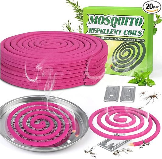 20 Pack Mosquito Repellent Coils, Plant Based Citronella Mosquito Repellent Indoor Outdoor Bug Repellent for Patio Yard Camping, 7 Hour Protection, 1 Holder and 2 Stands