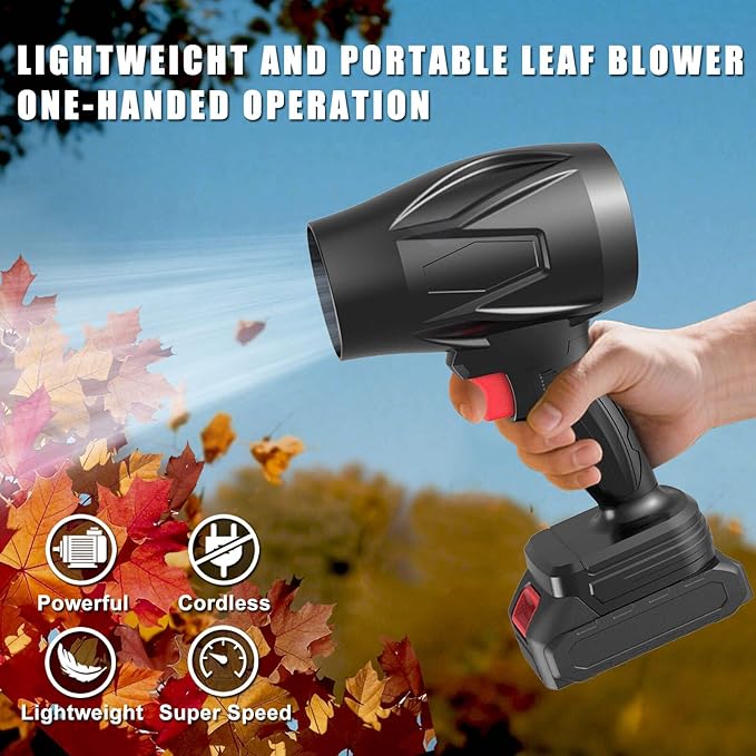 Electric Cordless Leaf Blower, 450000RPM Lightweight Handheld Dust Blower with 2 Battery & Charger, Adjustable Speed, High-Speed Motor Leaf Blowers for Lawn Care, Garage/Patio/Car Cleaning