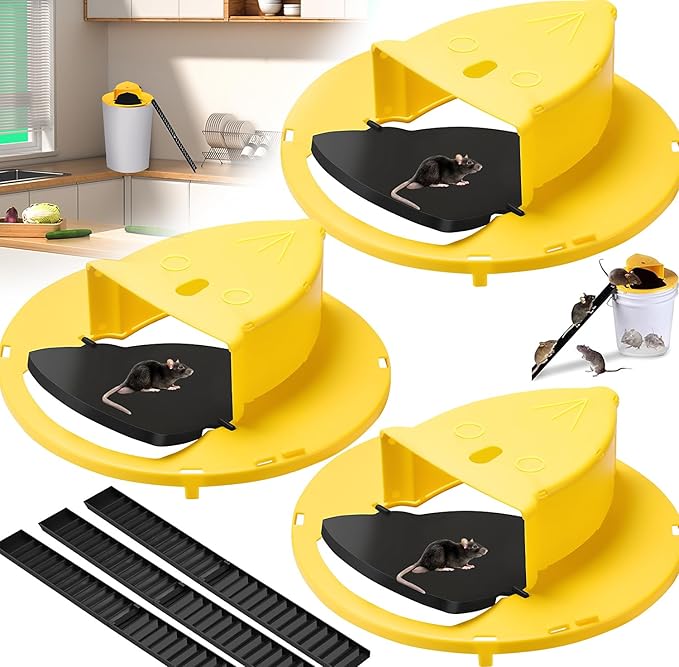 Mouse Traps Bucket Flip Lid,5 Gallon Bucket Mouse Trap, Auto Reset & Slide Bucket Lid Mouse Rat Trap, Multi Catch and Release Humane Lid Mice Traps for Indoor Outdoor 3 Pack