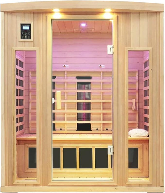 Ceramic Infrared Sauna 3 Person, Infrared Saunas for Home, Low EMF Far Infrared Sauna, Indoor Home Sauna Spa, Hemlock Wooden Sauna with Bluetooth Speaker, Chromotherapy Lamp, 2050W
