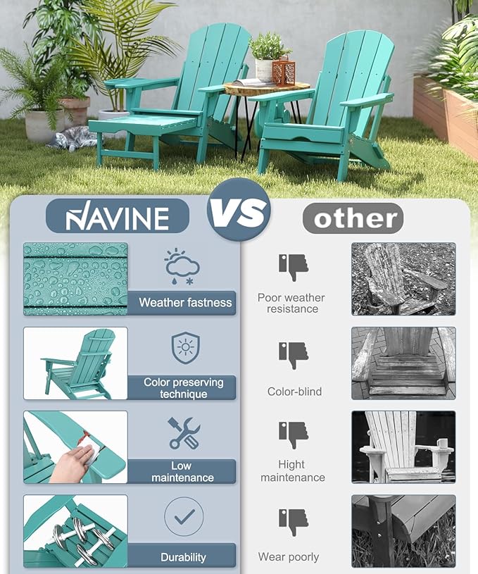 Adjustable Adirondack Chair with Retractable Ottoman Set of 4, HDPE Folding Adirondack Chair with Cup Holder, All Weather Fire Pit Chair for Outdoor.
