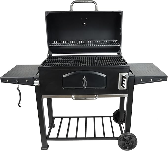 Grill Boss Charcoal Grill with Large 32-Inch Cooking Area - Includes Warming Rack, Side Shelves, Bottom Storage and Wheels for Outdoor BBQ, Tailgating, Camping & Backyard Grilling