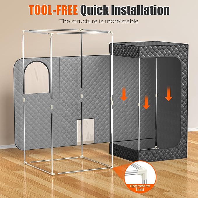 2025 Upgraded Steam Sauna Box for Home, 15 Levels Precision Temp 3L 1200W Tank, Folding Chair, Fast Setup Indoor Saunas for Muscle Relief & Detox, Compact Sauna Spa for Family Relaxation