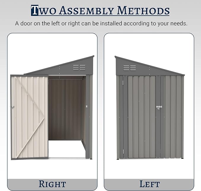 4x7 FT Outdoor Storage Shed Lean to Shed,Metal Shed W/Lockable Door & Air Vent,All Weather Waterproof Garden Tool House W/Reversible Installation,for Backyard,Patio,Lawn,Olive Gray