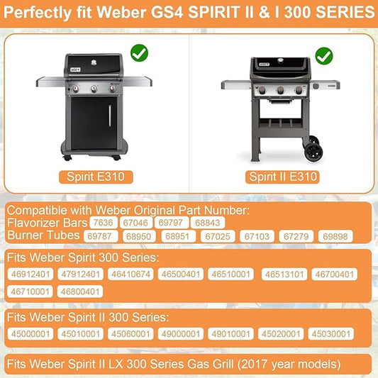 Grill Parts for Weber Spirit 2 Grill Replacement Parts Weber GS4 Spirit II/I S310 E310 E320 S320 S330,for Webber Part 69898 69787 67025 Burner Tube &7636 67046 69797 68843 GS4 Spirit 2 Flavorizer Bars