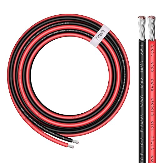 8 Gauge Wire - iGreely 10 FT Red & 10 FT Black 8 Gauge Tinned Copper Electrical Wire Cable for Car Audio Automotive Trailer Marine Harness Wiring 8AWG 10Ft