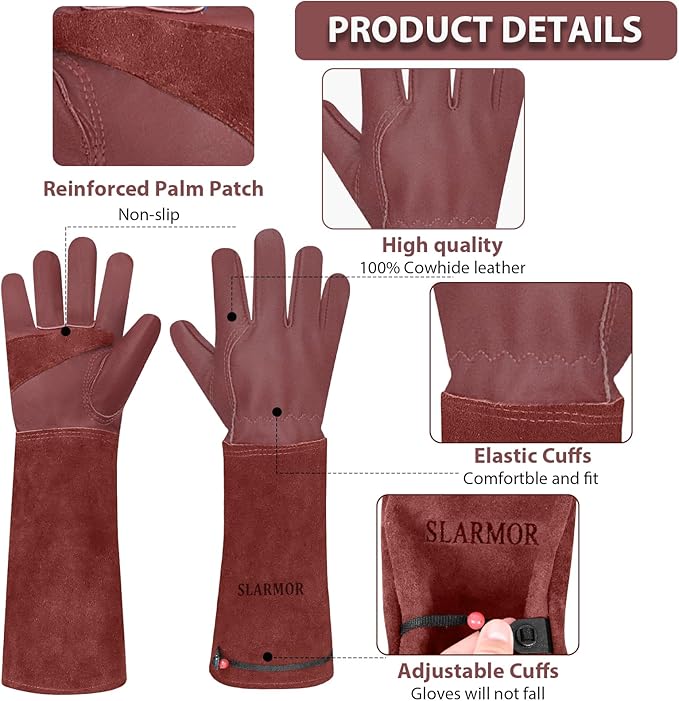 Long Gardening-Gloves Women/Men-Thorn proof Rose Pruning Heavy Duty Gauntlet, Best Garden Gifts for Gardener-M